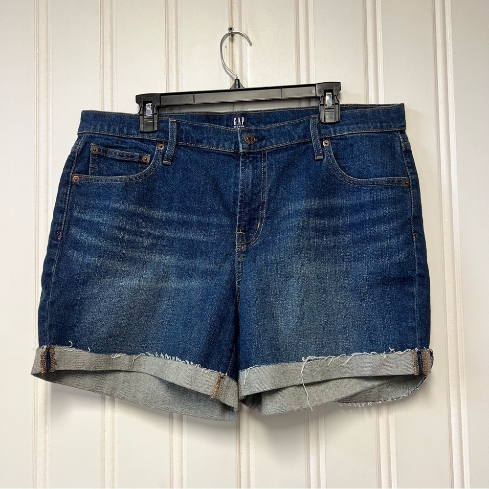 GAP Women's Dark Blue Denim Roll-Cuff Shorts 33